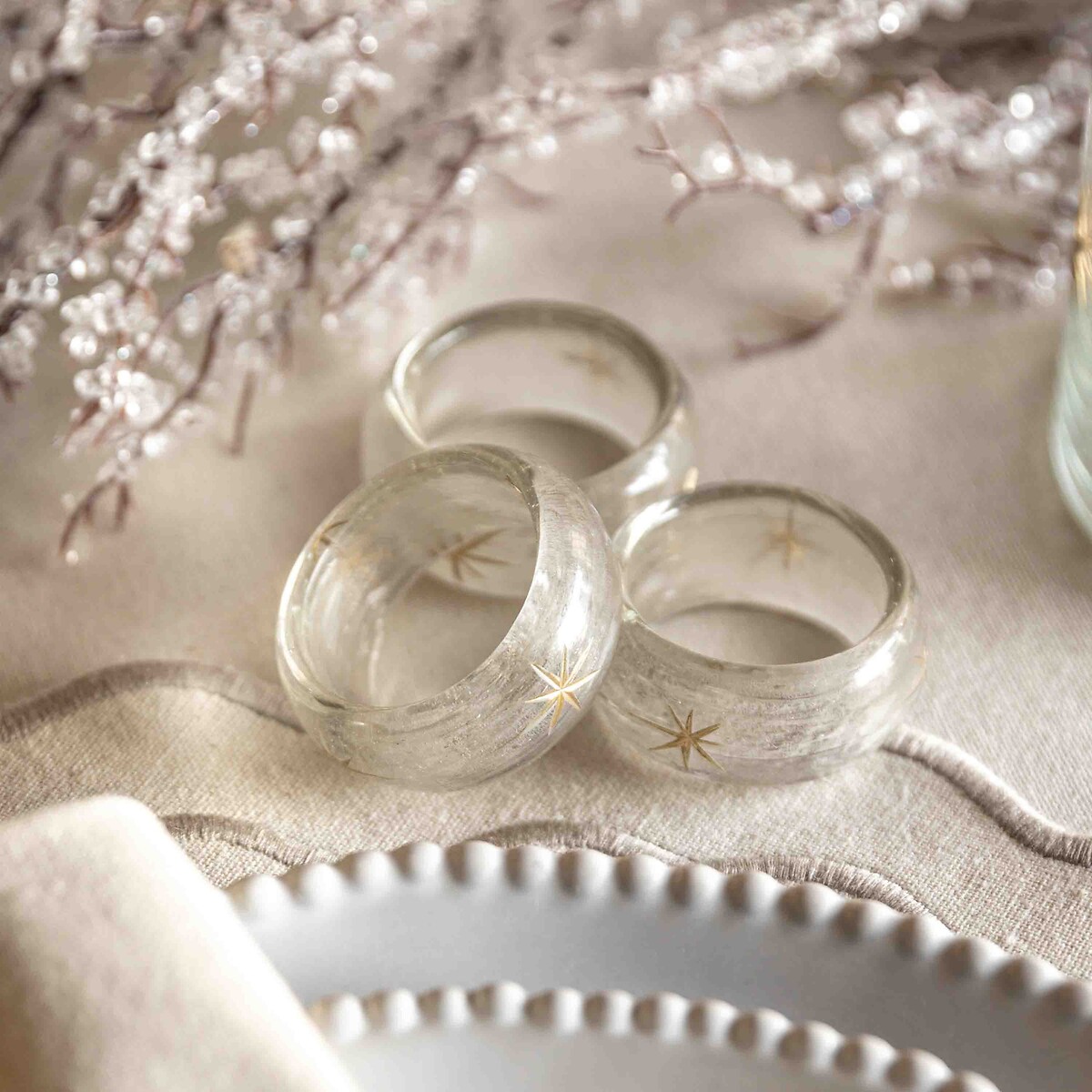 Set of 4 Deco Luxe Snowflake Napkin Rings transparent, ÉDITÉ