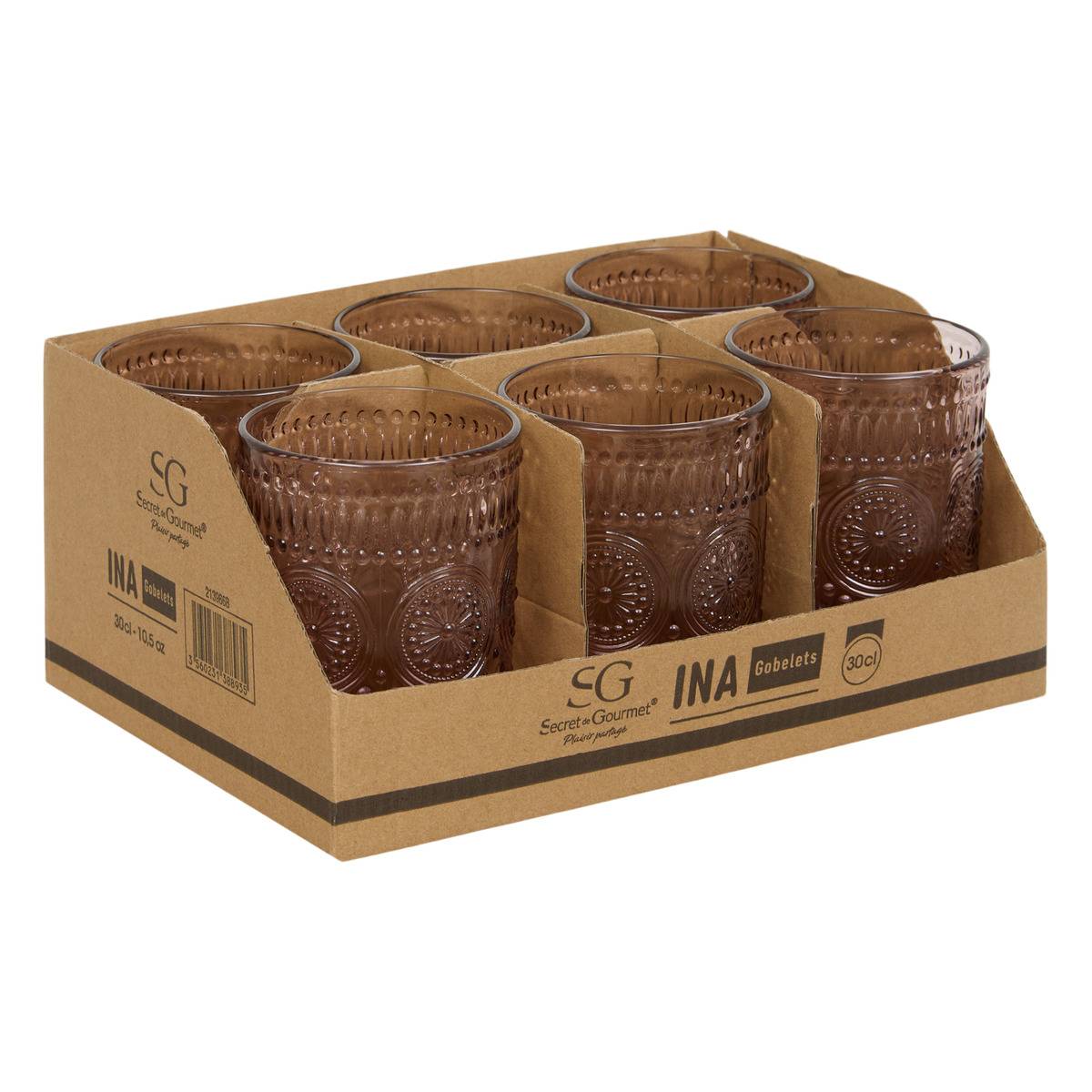Lot de 6 gobelets en verre INA rose, ATMOSPHERA