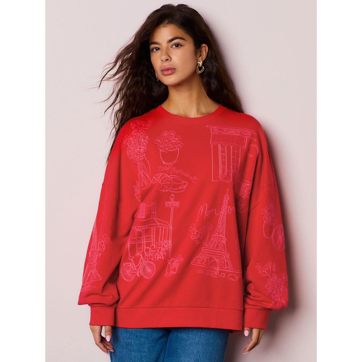 Sweat brodé rouge, NEXT