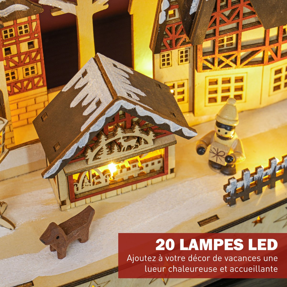 Village de Noël Panneau multicouche Bois beige, HOMCOM