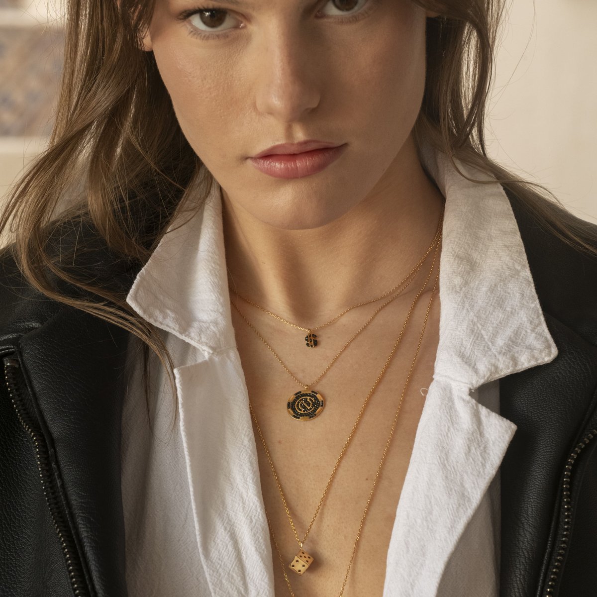 Collier doré jet dé - casino noir, CAROLINE NAJMAN