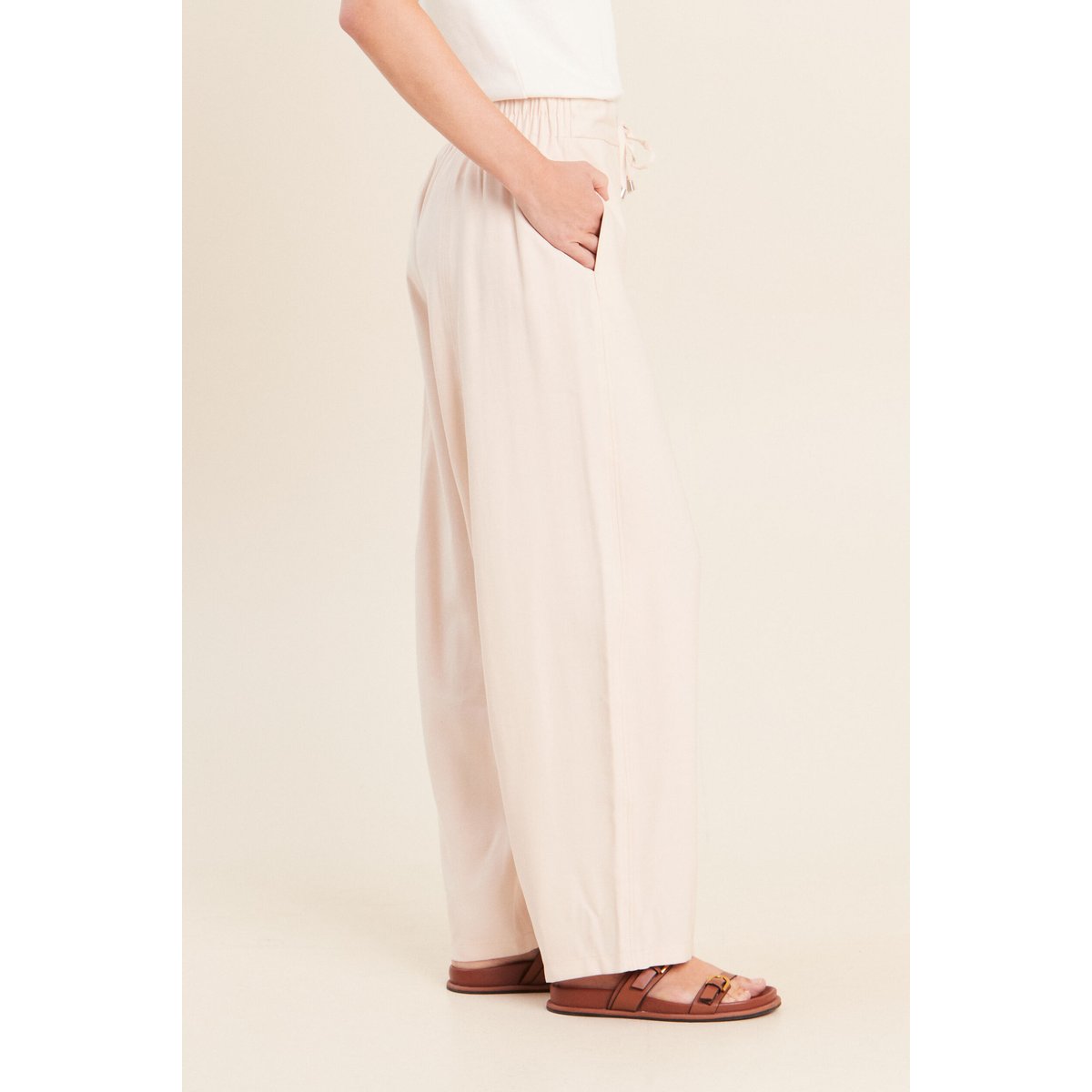 Pantalon large taille haute creme, BREAL