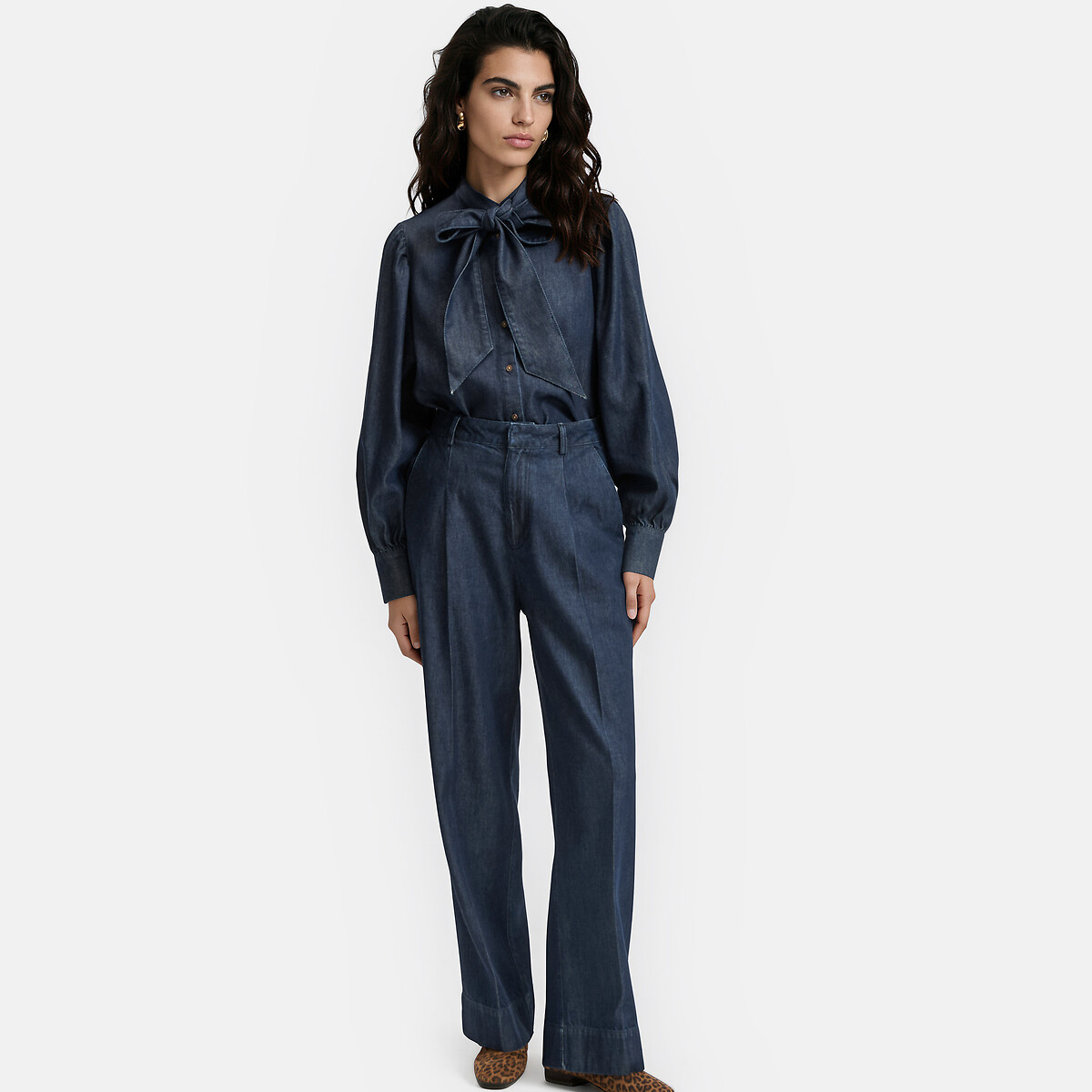 Jean large femme taille haute à plis bleu brut, LA REDOUTE COLLECTIONS