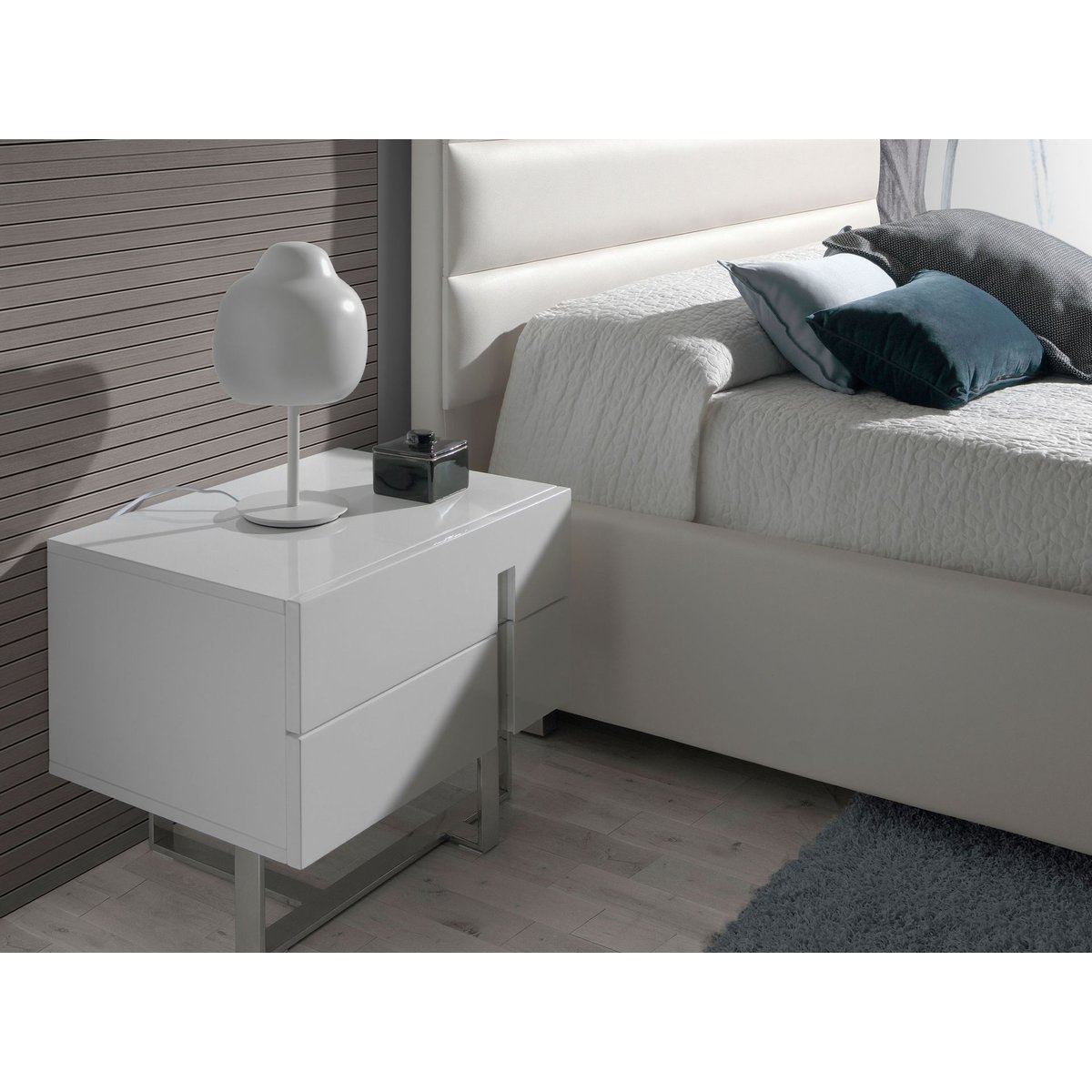 Table de chevet bois blanc et acier chromé blanc | acier, ANGEL CERDA