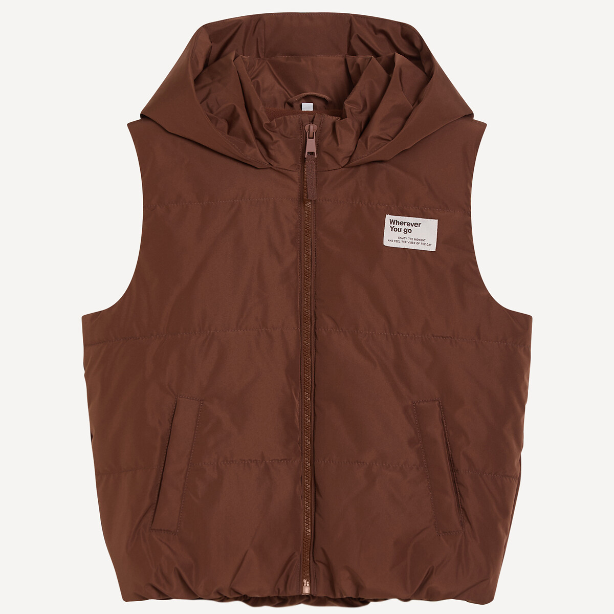 Chaleco acolchado con capucha marrón, LA REDOUTE COLLECTIONS