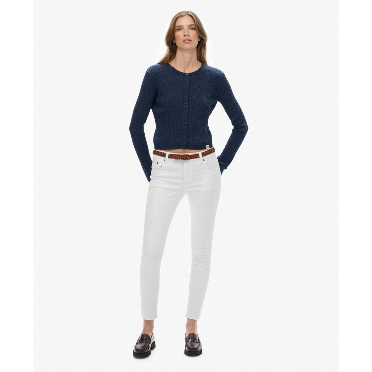 Cardigan à micro-torsades bleu marine profond, SUPERDRY