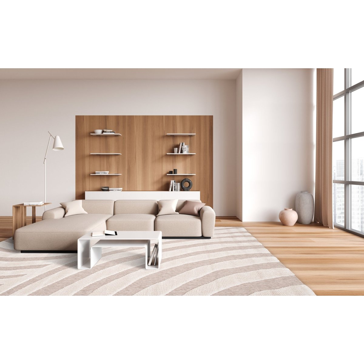 Tapis en relief style japandi ONDE beige sable, AFK LIVING