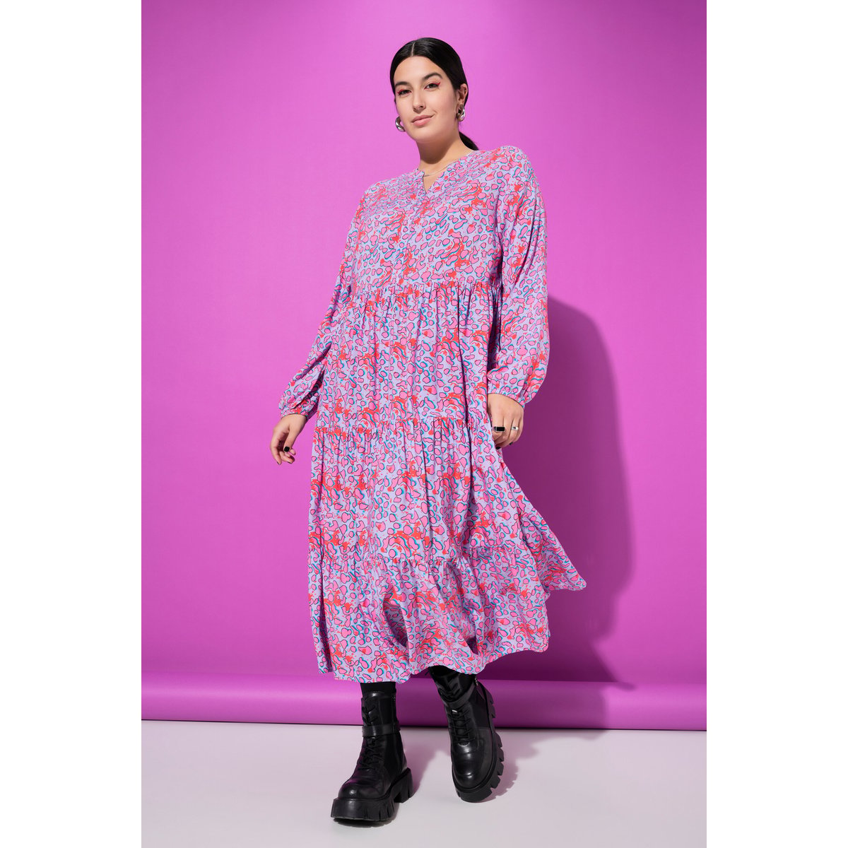 Robe maxi à volants, motif léopard coloré lilas, STUDIO UNTOLD