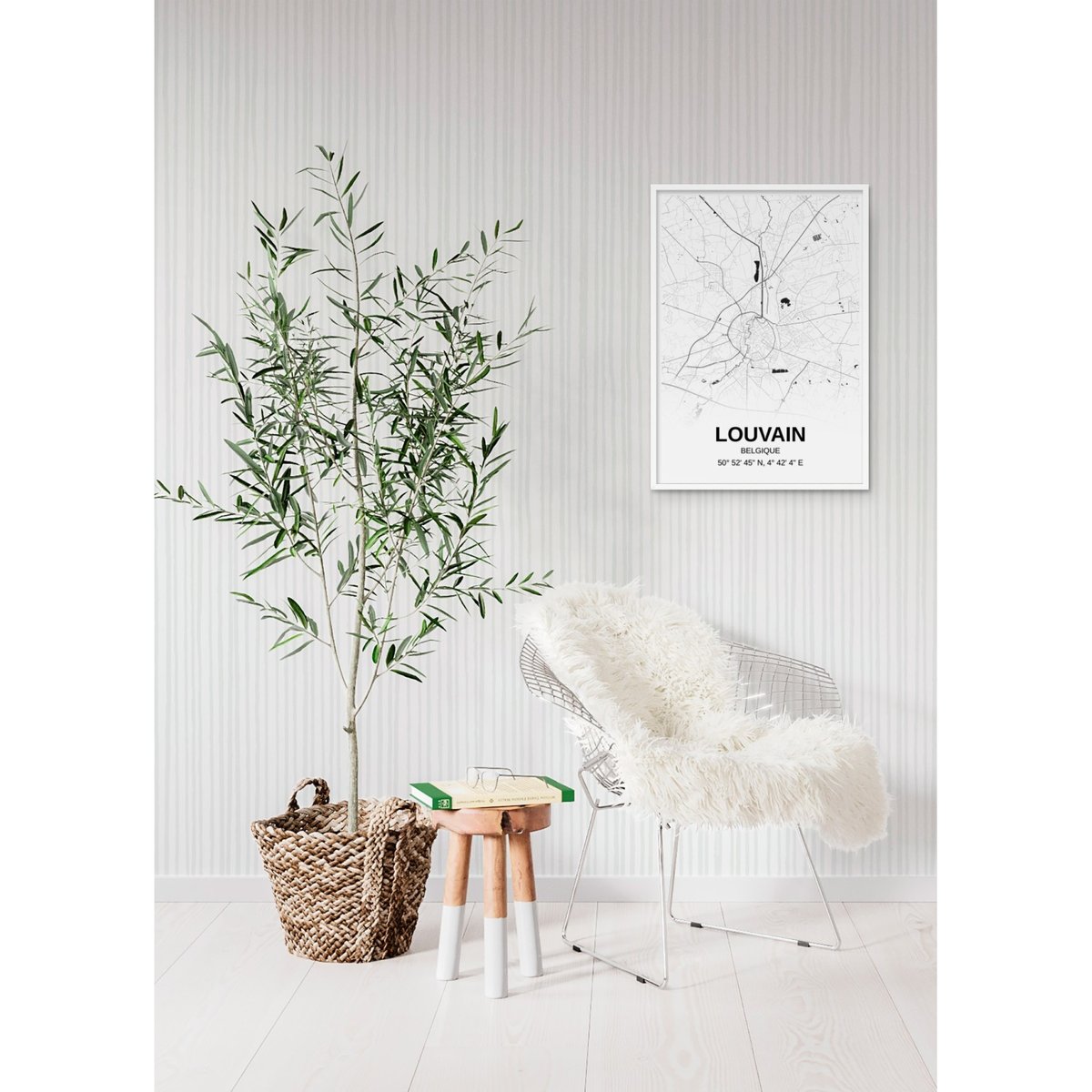 Affiche carte Louvain - rectangle Noir et Blanc blanc, L'AFFICHERIE