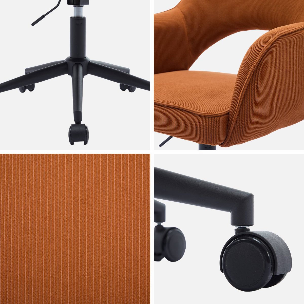 Chaise de bureau à roulettes velours côtelé JIM camel, SWEEEK