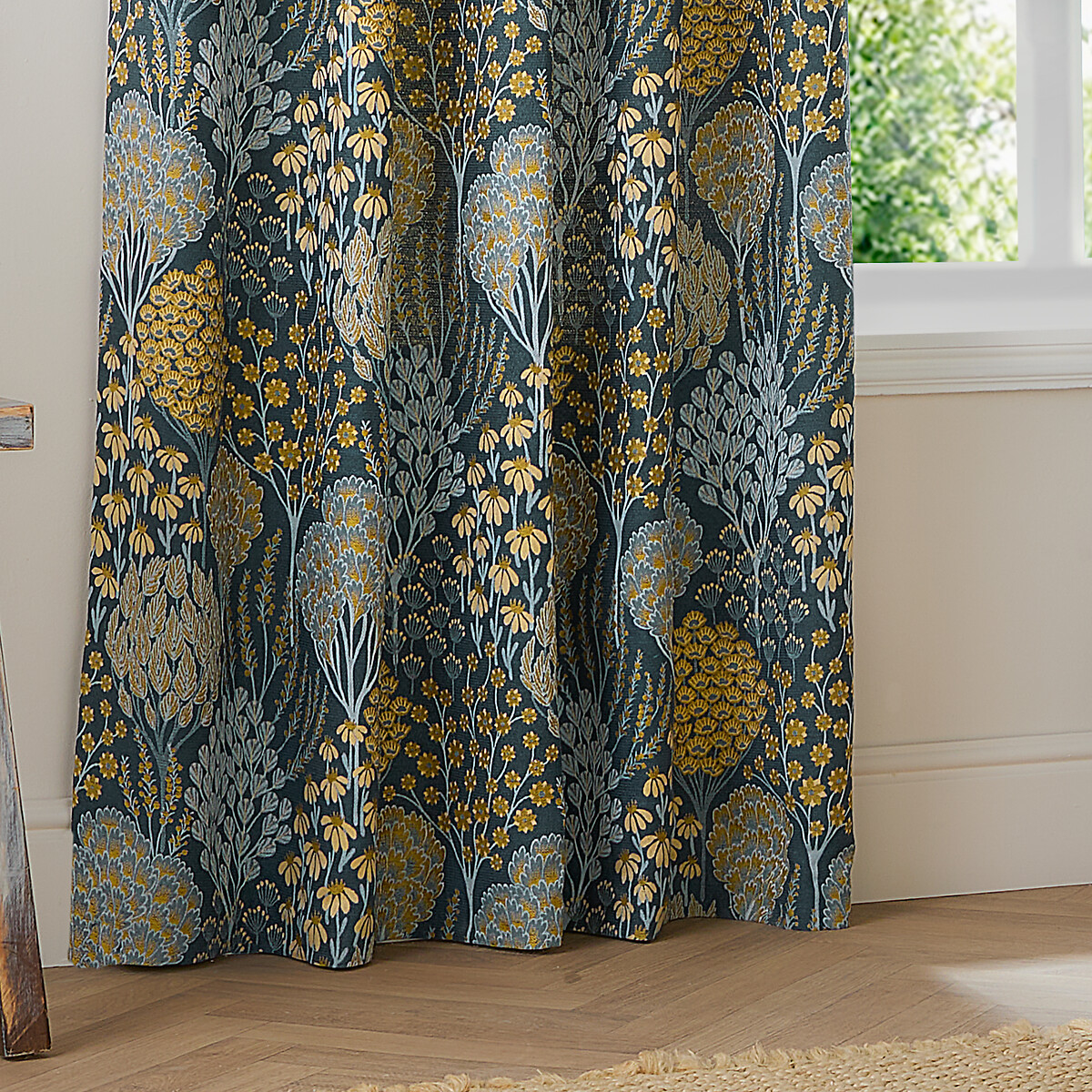Ophelia Floral Jacquard Room Darkening Eyelet Curtains blue, WYLDER