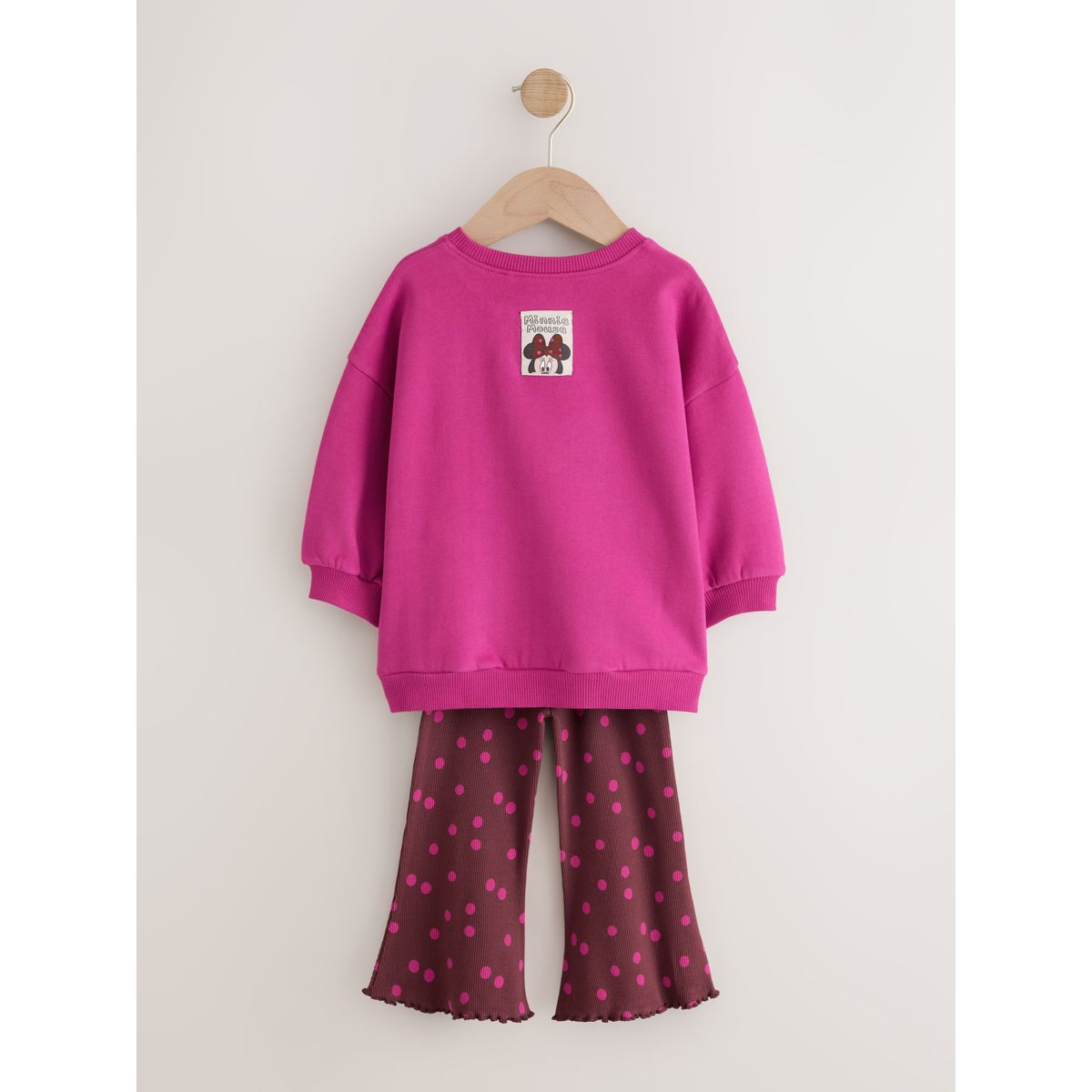 Ensemble sweat et pantalon évasé minnie mouse rose framboise à pois, NEXT