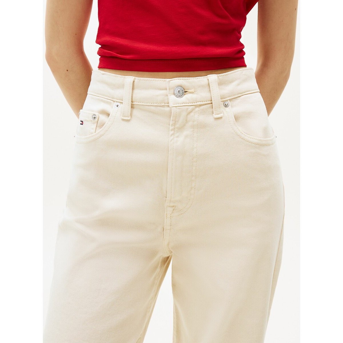 Slim Fit Trousers with High Waist beige, TOMMY JEANS