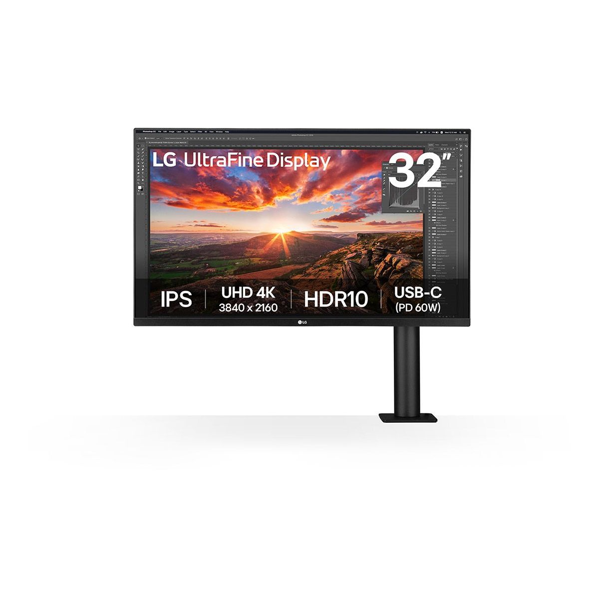 Ecran PC 4K 32UN880K-B.AEU UltraFine IPS 32'' UHD 4K HDR10 USB-C 60W couleur unique, LG