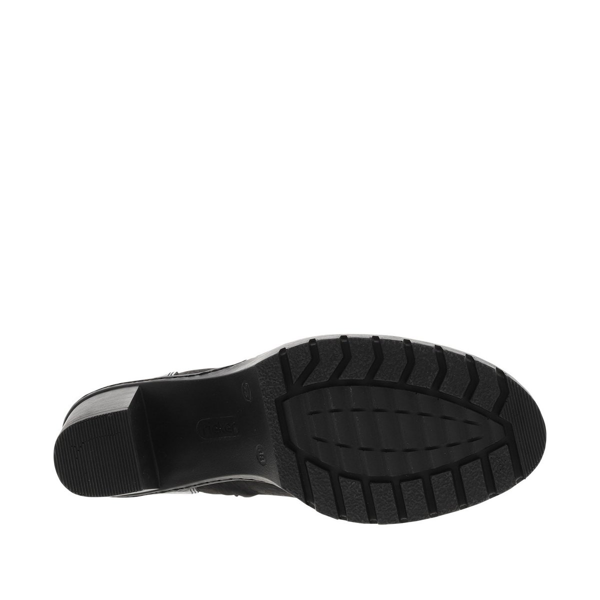 Boots noires à talon décroché haut et à zip avec faux boutons et élastiques noires, RIEKER