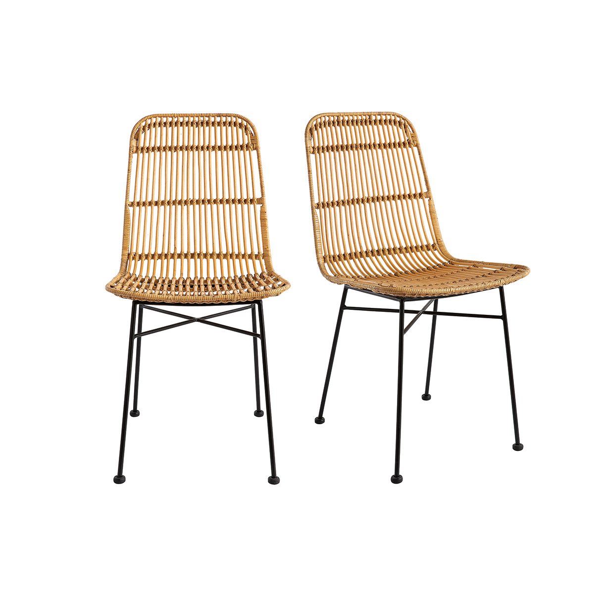 Chaises design en rotin pieds métal (lot de 2) MALACCA marron, MILIBOO