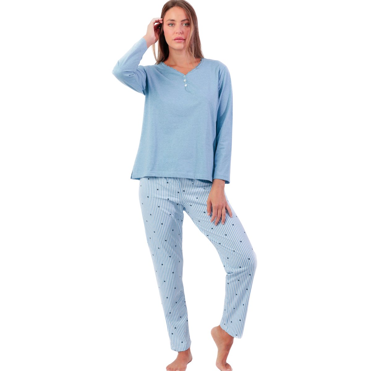 Pyjama pantalon top manches longues Stripes And Stars bleu, ADMAS