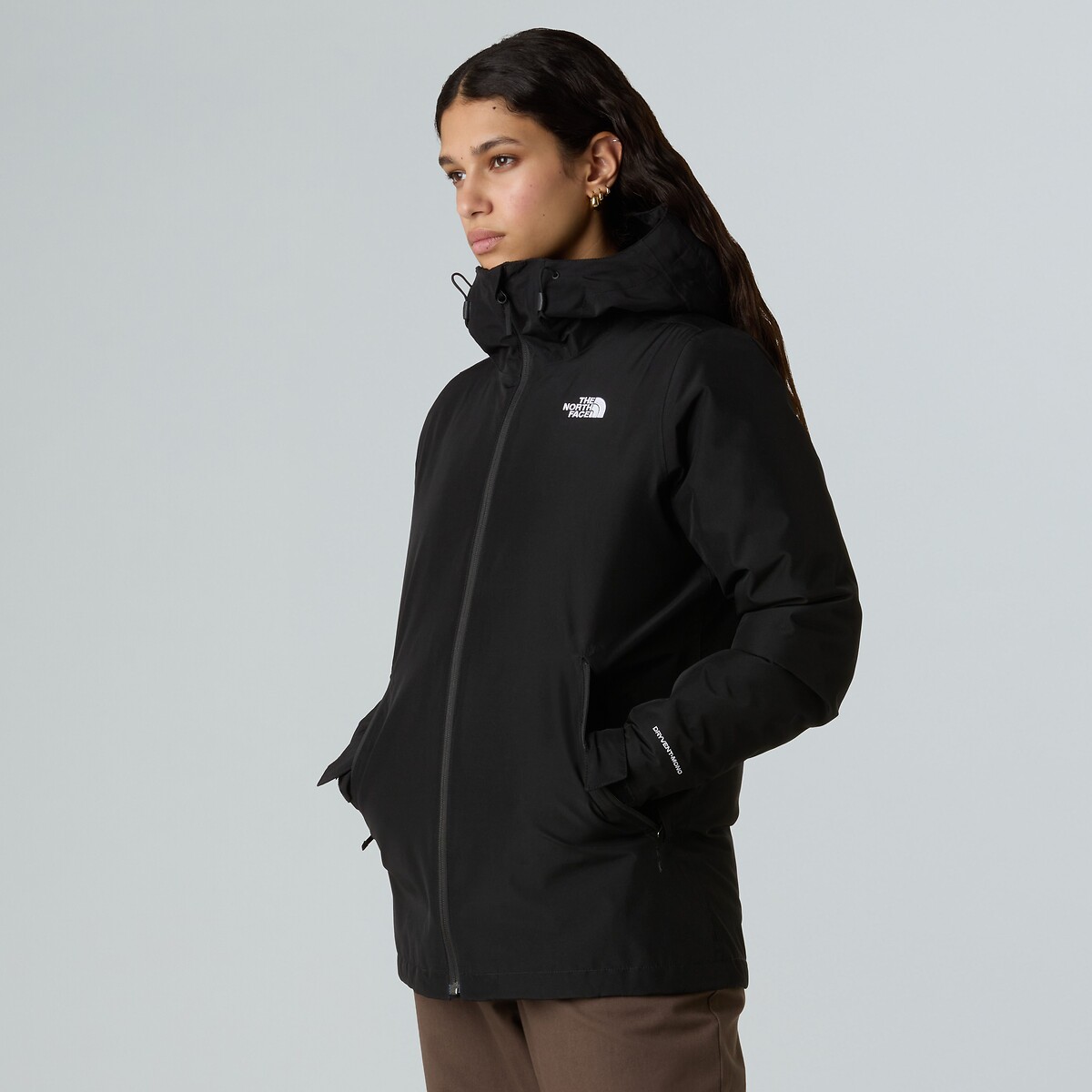 Blouson court capuche fixe fermeture zippée, plein hiver noir, THE NORTH FACE