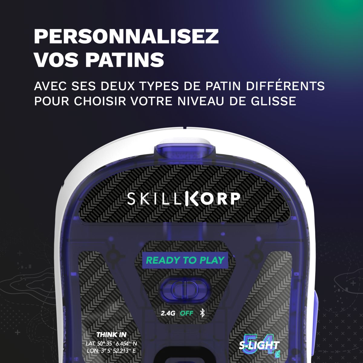 Souris Gamer Sans Fil M20 Blanche Ultimate 1K couleur unique, SKILLKORP