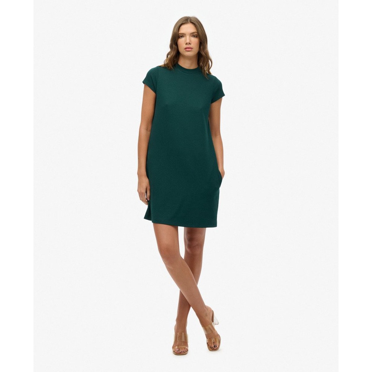 Robe trapèze courte à manches courtes vert forêt, SUPERDRY