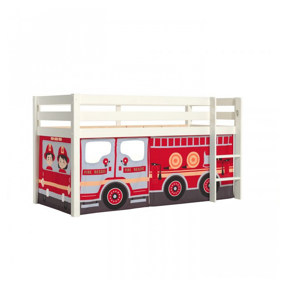 Lit sureleve en avec sommier + Rideau Pompiers couleur unique, VIPACK