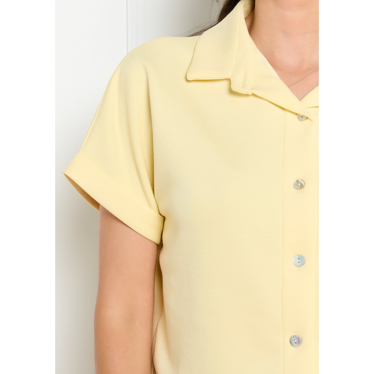 Chemise fluide manches courtes jaune pastel, LOLALIZA