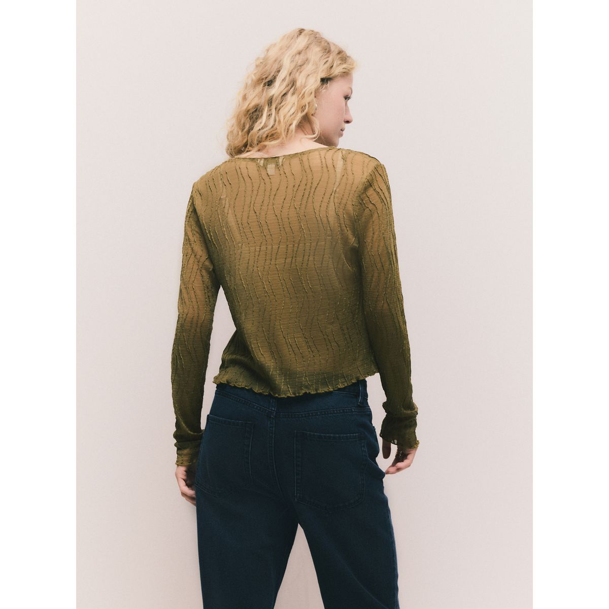 Cardigan manches longues en mesh texturé vert olive, NEXT