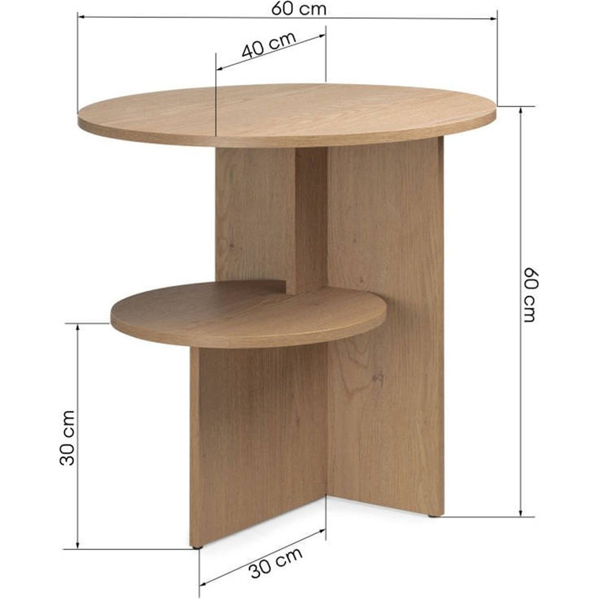 Table d'appoint ronde en bois, 2 Plateaux chêne cremona torro, RECOLLECTION