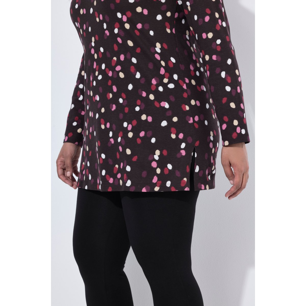 T-shirt long imprimé à pois acajou, ULLA POPKEN