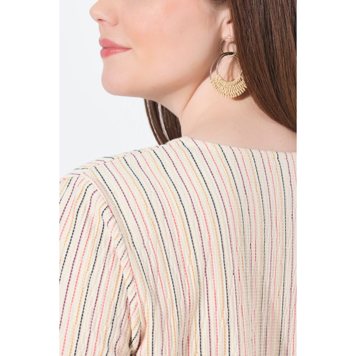 T-shirt en coton bio. Décolleté en V esprit blanc perle, ULLA POPKEN