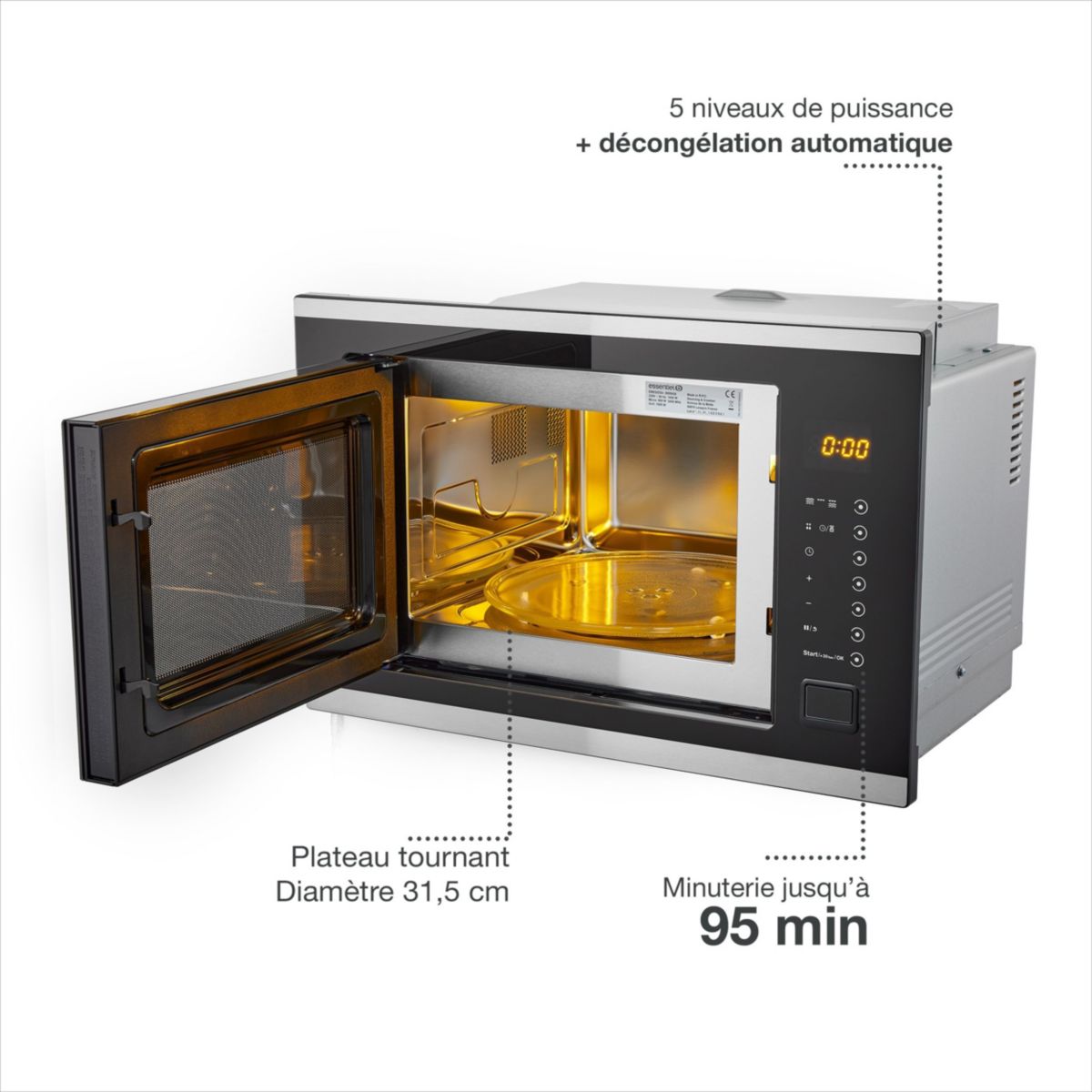 Micro ondes grill encastrable EMEG253n Grill noir, ESSENTIEL B