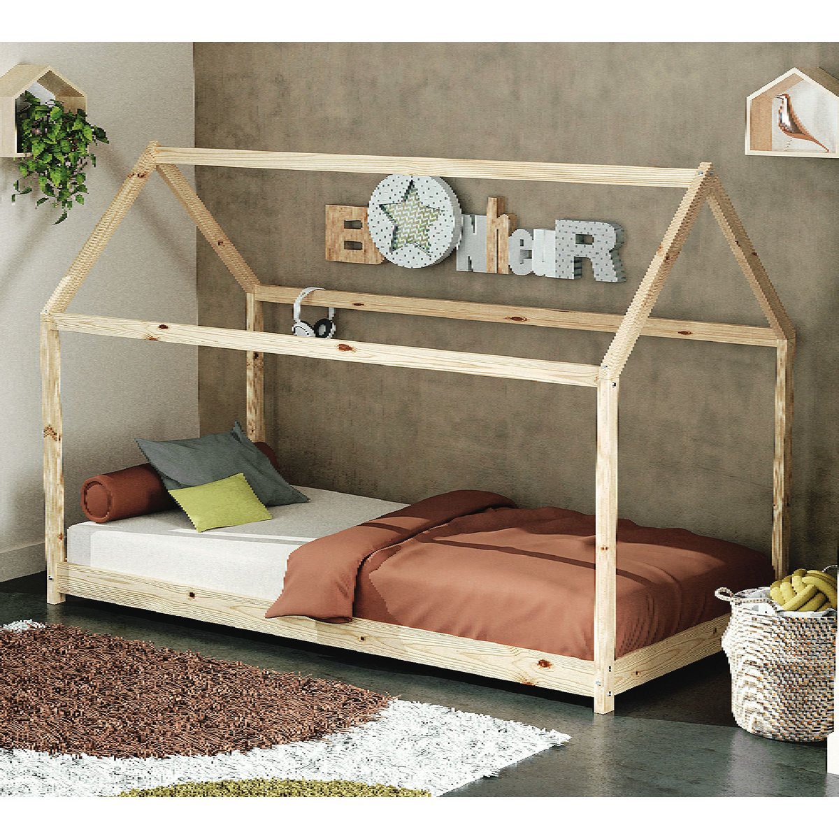 Lit Cabane enfant en bois Cabana beige, WEBABY