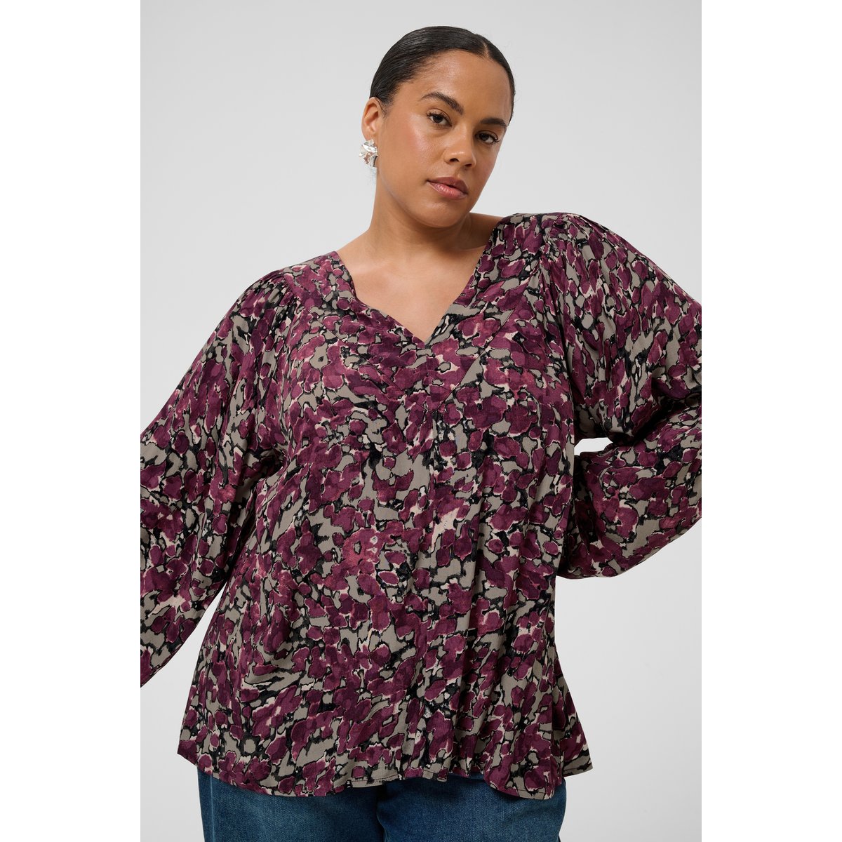 Blouse à manches longues marron fudge abstract animal, KAFFE CURVE