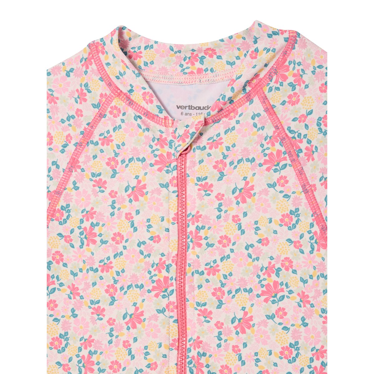 Maillot de bain à manches longues rose imprimé, VERTBAUDET