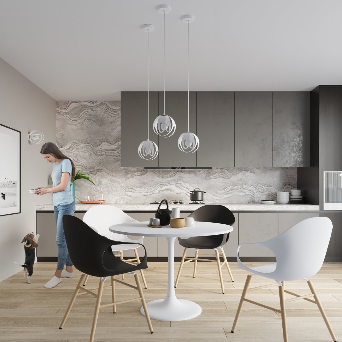 Suspension Acier Blanc E27 1 Tulos blanc, EDEN