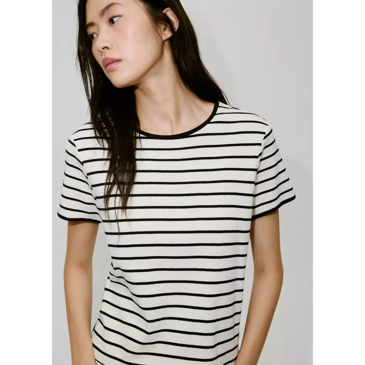 T-shirt coton liserés contrastants noir, MANGO