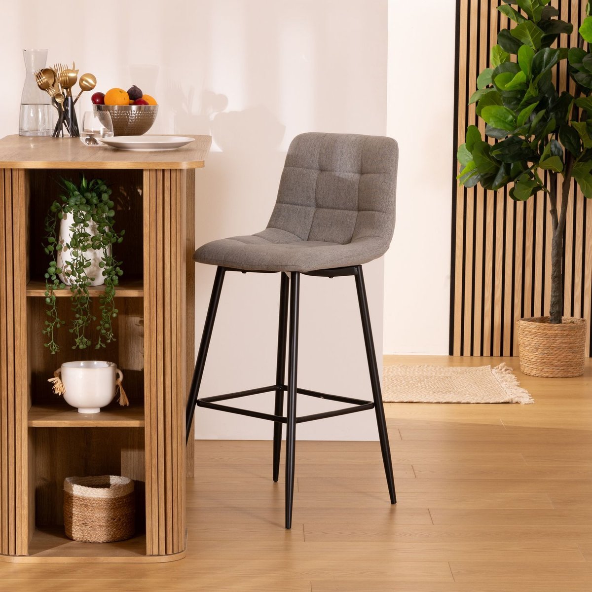 Lot de 2 chaises de bar rembourrées SIRAC gris, TOILINUX