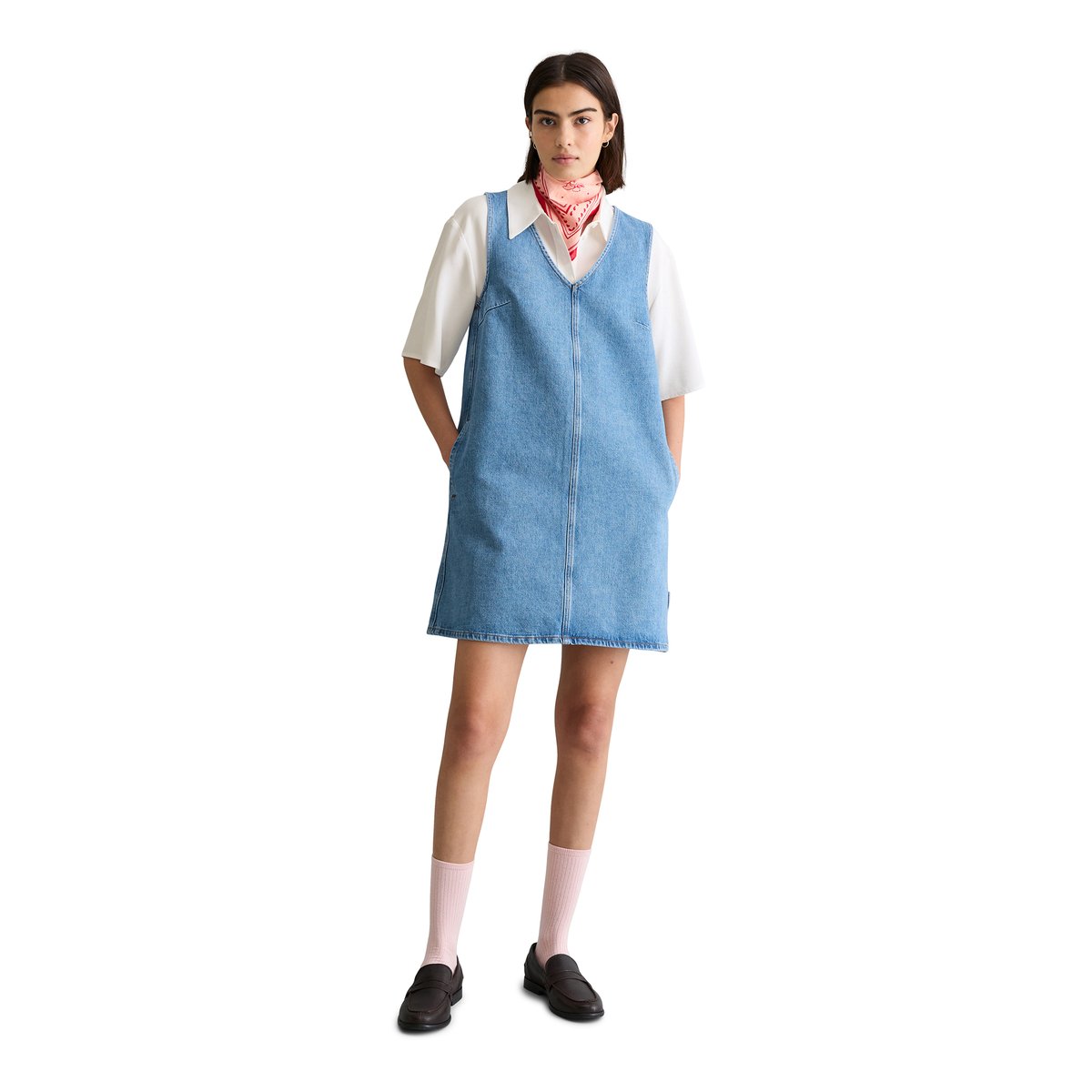 Mini-robe en jean loose avec des fibres de feuilles d'ananas bleu moyen, MARC O’POLO DENIM