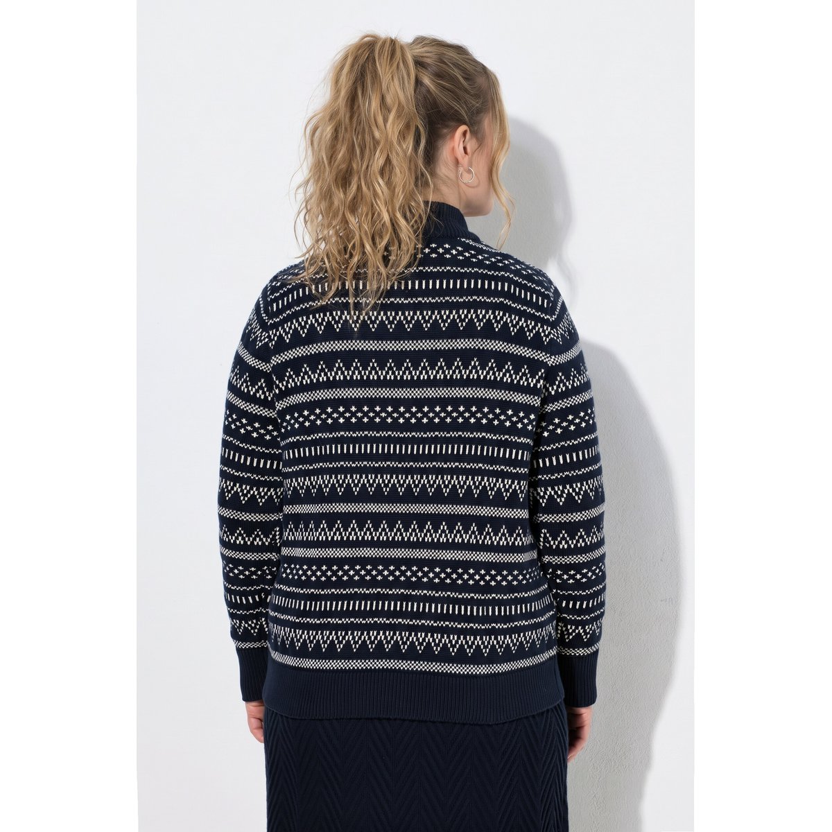 Pull en Jacquard de coton bio. marine, ULLA POPKEN