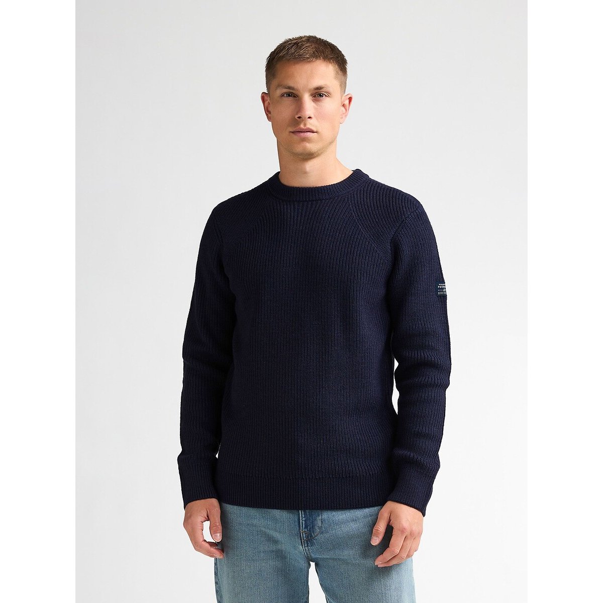Pull col rond en fine maille bleu marine, PETROL INDUSTRIES