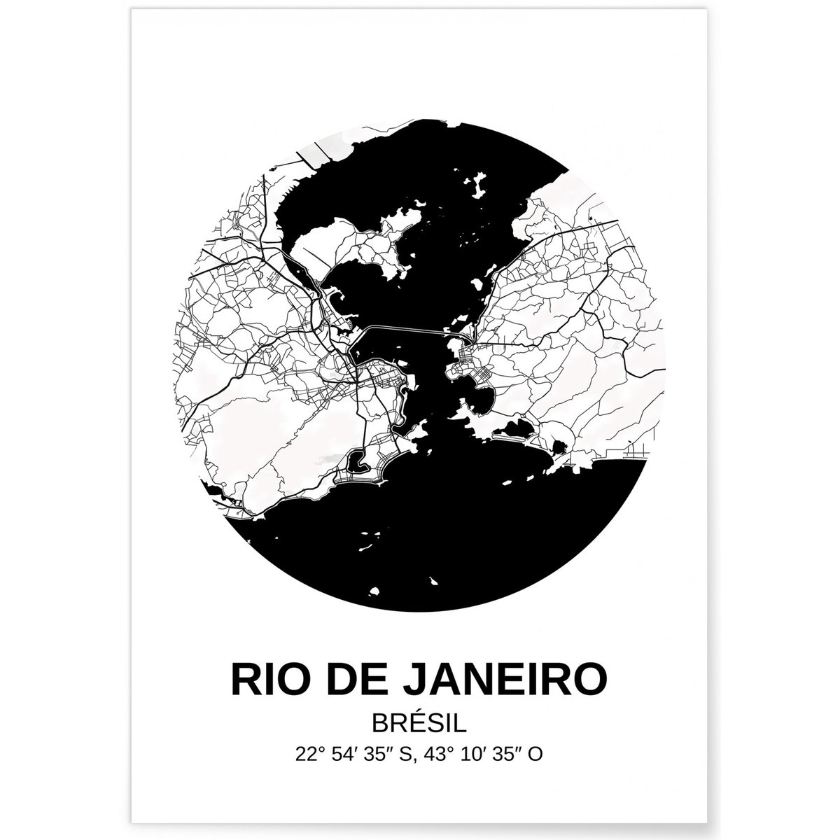 Affiche Carte Rio de Janeiro blanc, L'AFFICHERIE