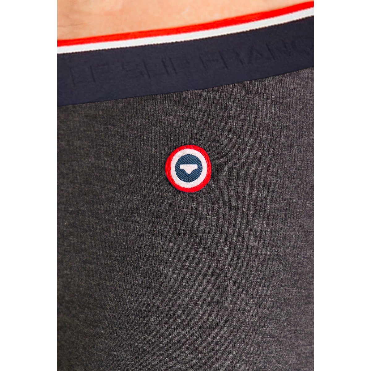 Boxer long à motif rayure coq bleu acier en coton Michel gris anthracite, LE SLIP FRANCAIS