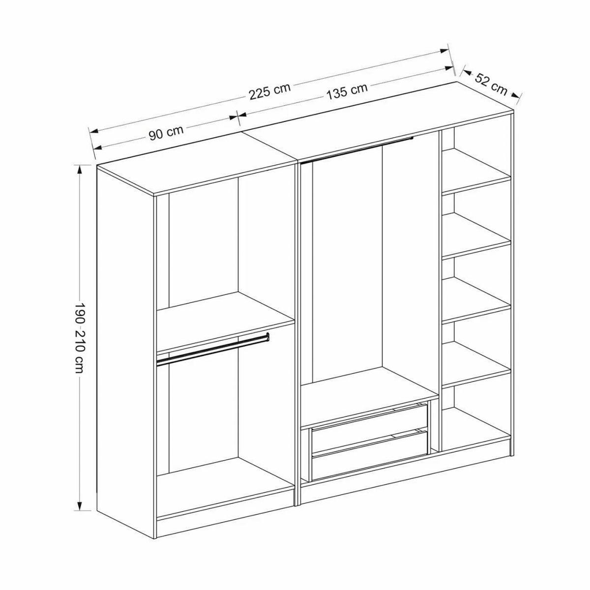 Armoire penderie blanche à moulures, 5 portes 2 miroirs BYRON blanc, PIER IMPORT