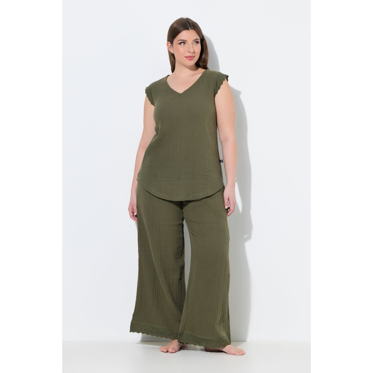 Pyjama en mousseline, 2 pièces vert olive, ULLA POPKEN