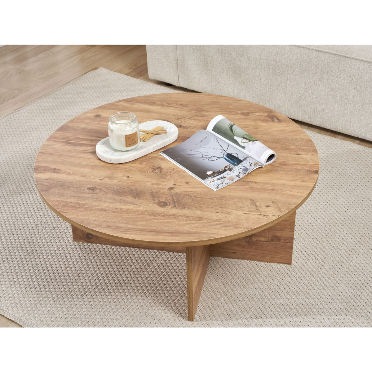 Table basse avec plateau arrondi - SOLEIL pin atlantique, CALICOSY