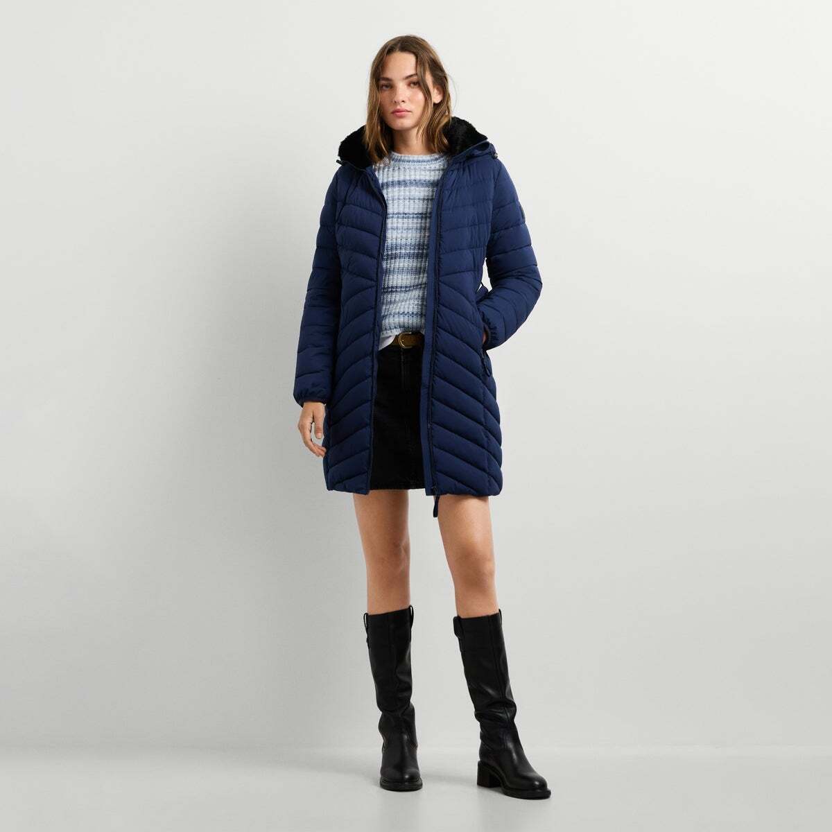Doudoune Longue Avec Ceinture bleu dulwich, PEPE JEANS