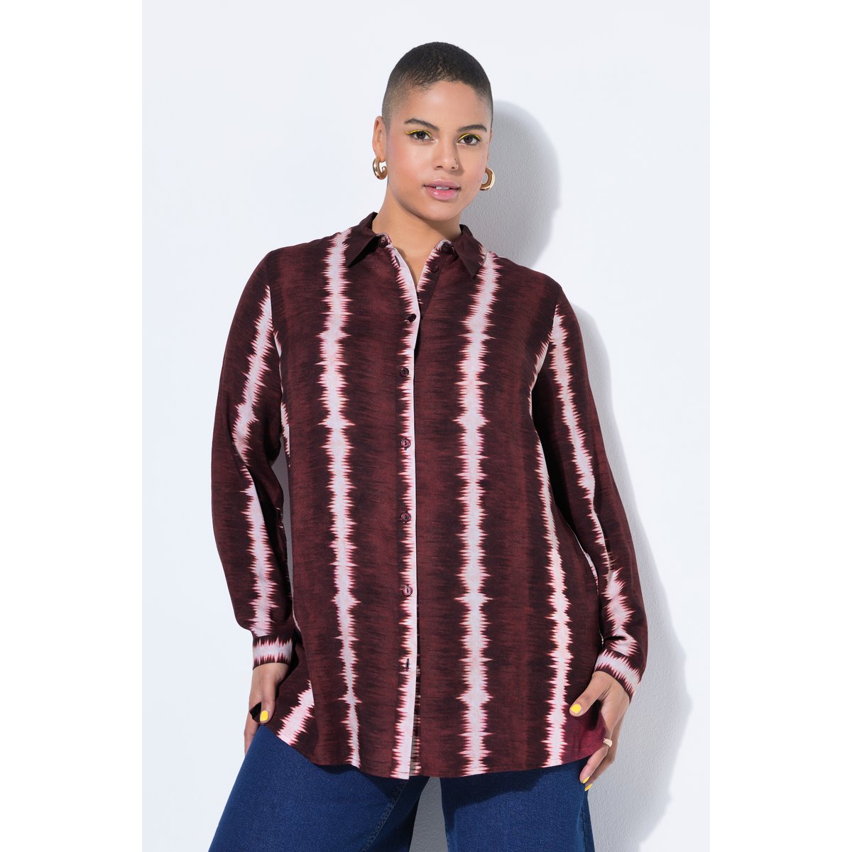 Chemisier à manches longues, rayures batik aubergine, STUDIO UNTOLD