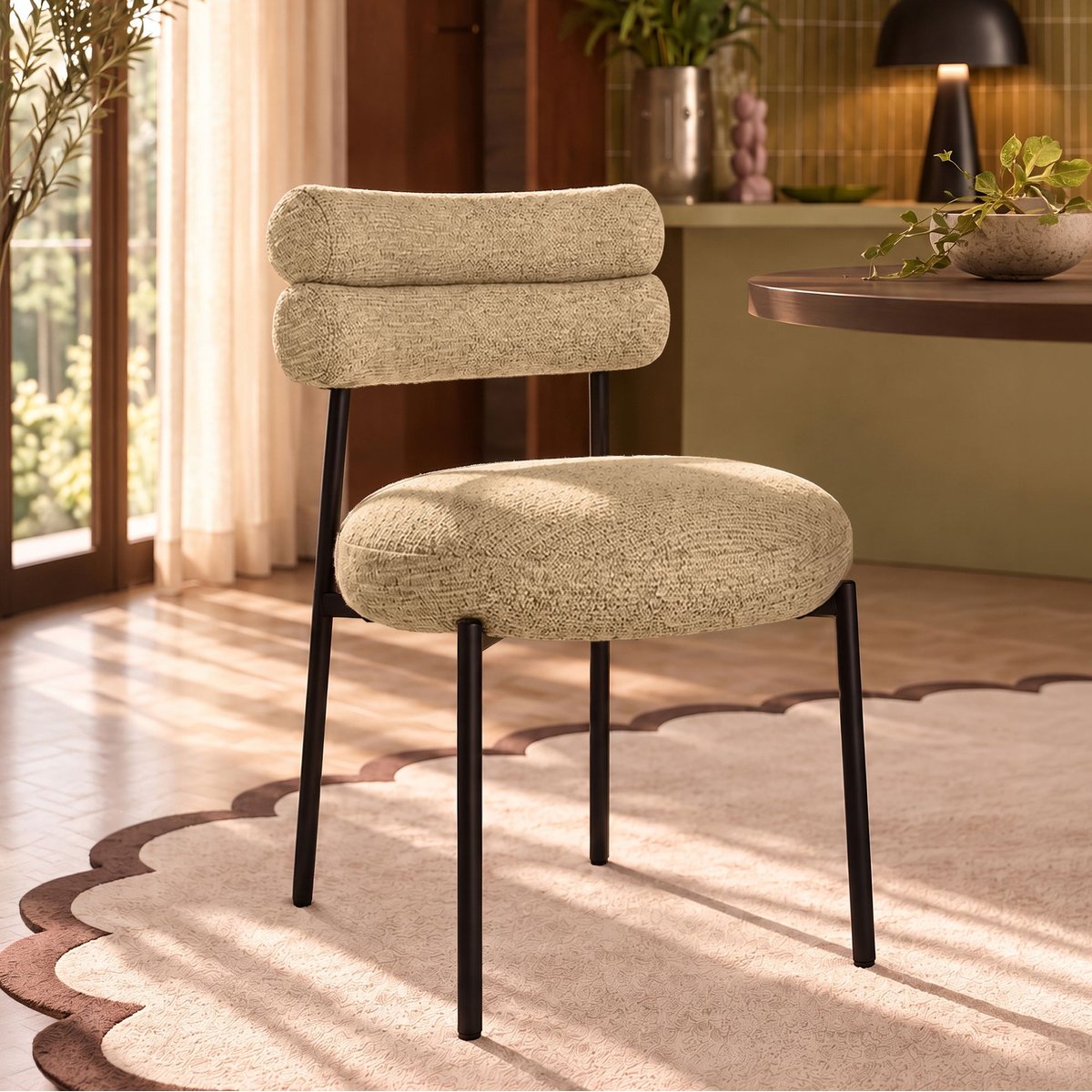 Table extensible 180/220cm avec 6 chaises en tweed GINA beige, NOW'S HOME
