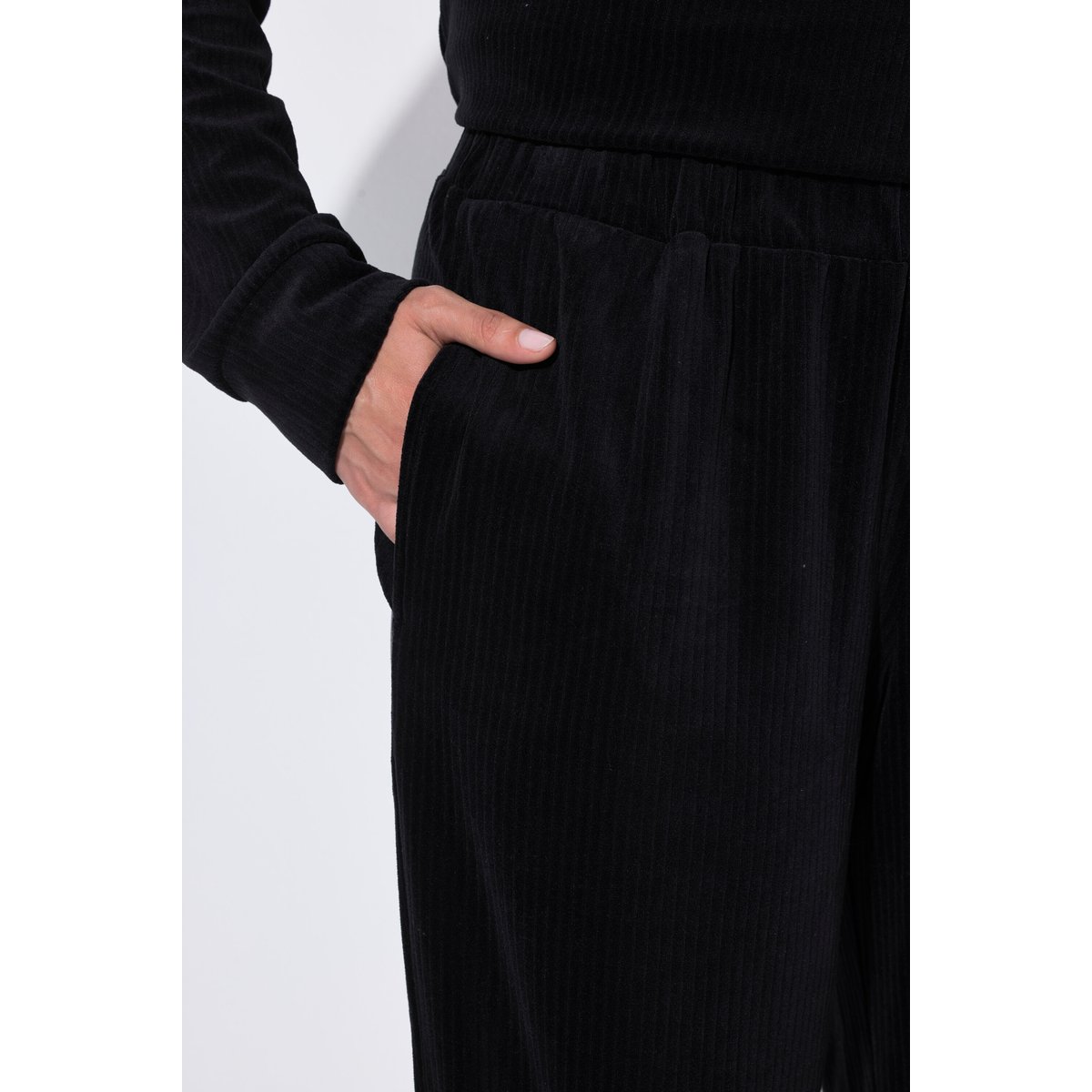 Pantalon homewear Marlene, jambe large noir, ULLA POPKEN