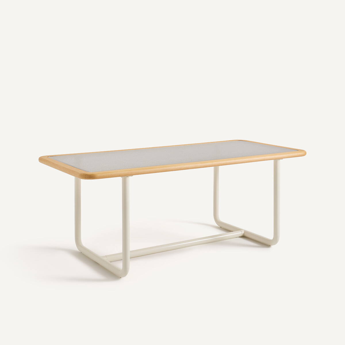 Table à manger rectangulaire, plateau verre bullé, 6 personnes, UBLO chêne/beige, LA REDOUTE INTERIEURS